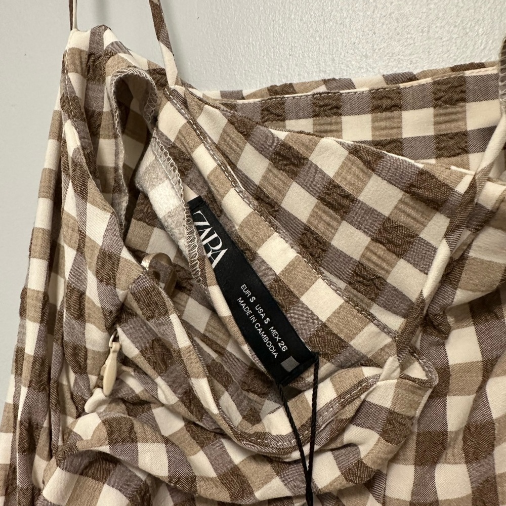 Zara Brown and Cream Gingham Slip Dress - Picture 4 of 7
